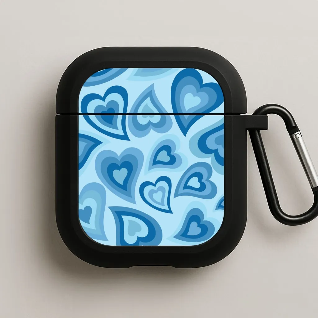 durable soft ergonomic travel airpods case Blue Hearts - Trippy Patterns AirPods Case