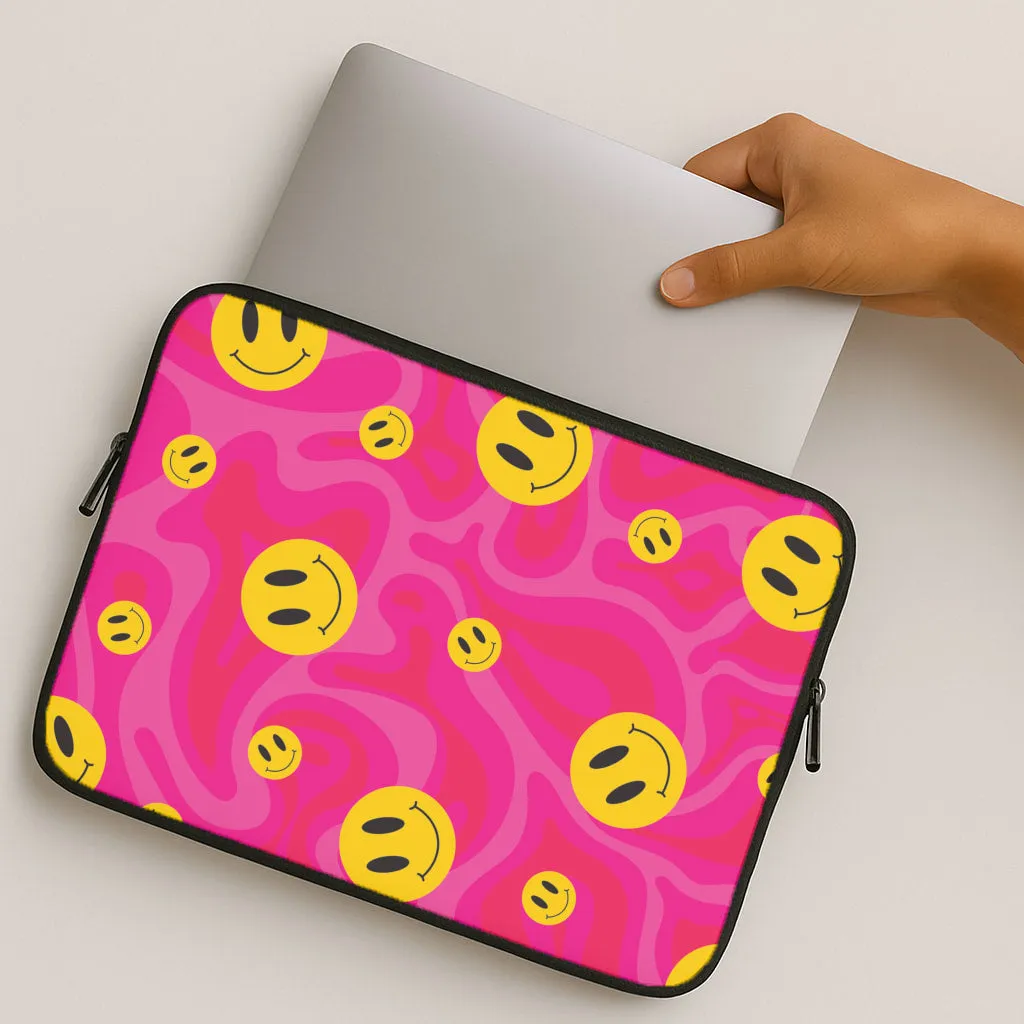 Pink Wavey Smileys Pattern Laptop Sleeve Casual Design