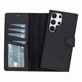 Rugged Detail Layer Carter Detachable Leather Wallet Case Galaxy S24 Ultra, Pebble Black