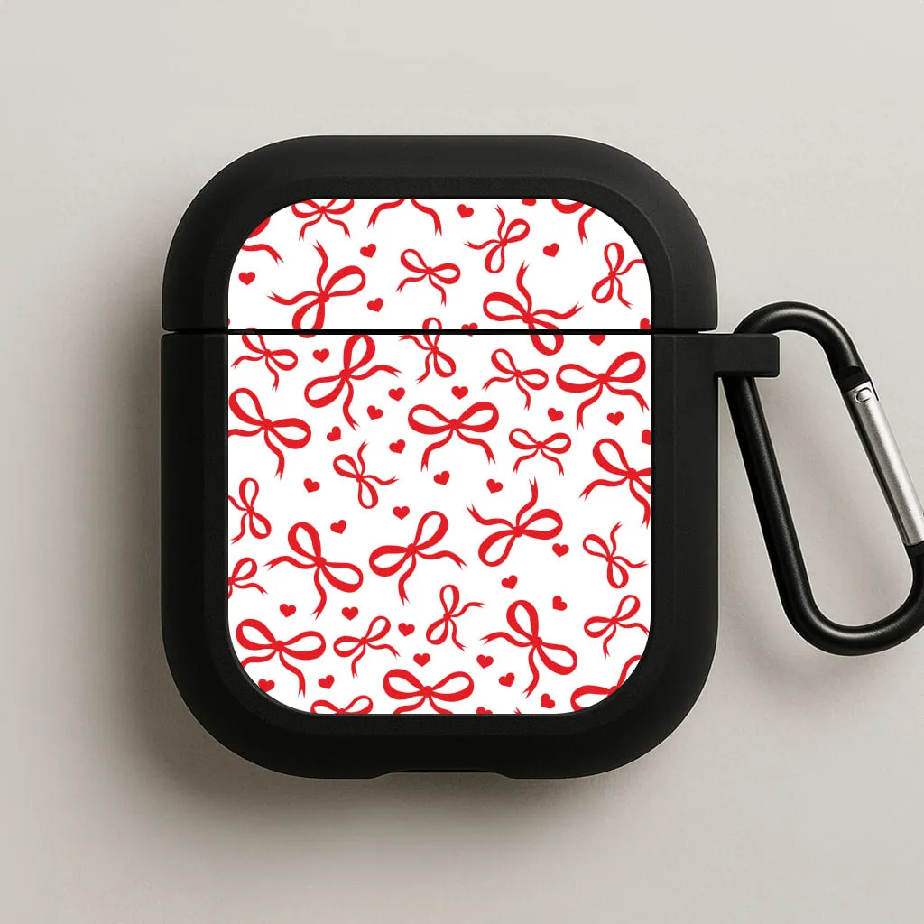Coquette Bows And Hearts Red AirPods Case Creative Pattern Cover