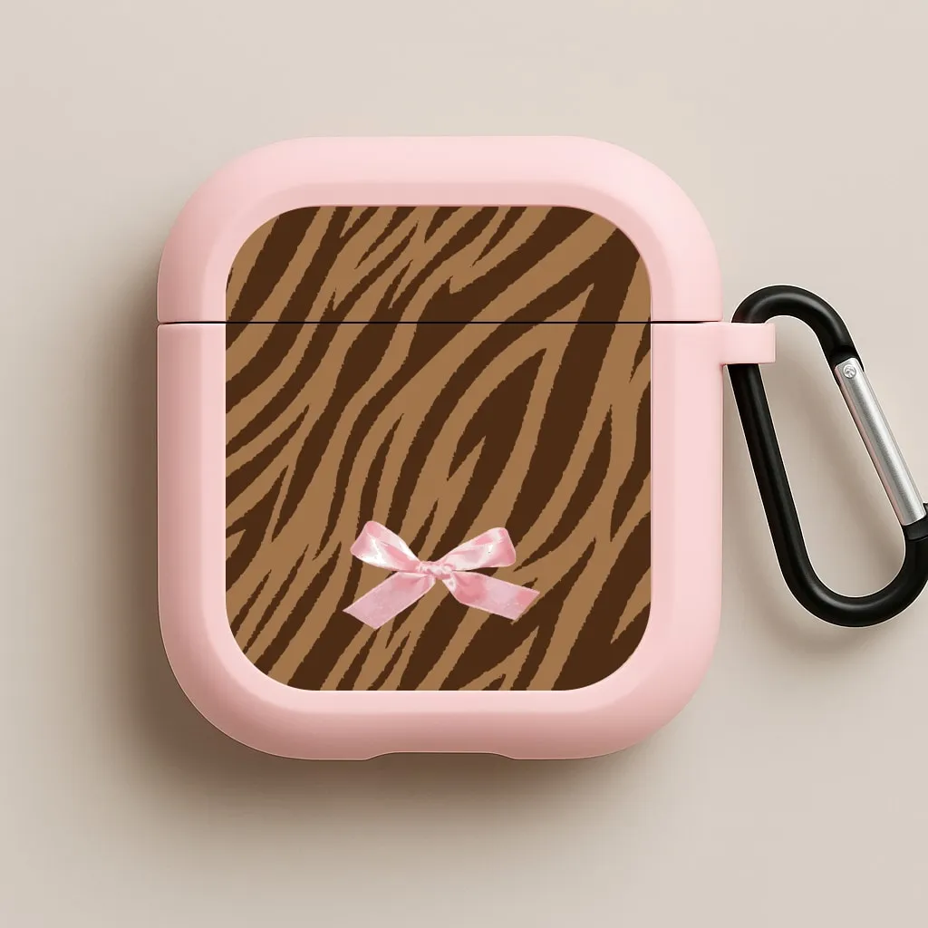 Portable Tech Organizer Coquette Brown Tiger Print AirPods Case