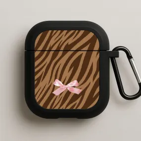 Compact Silicone Texture Coquette Brown Tiger Print AirPods Case