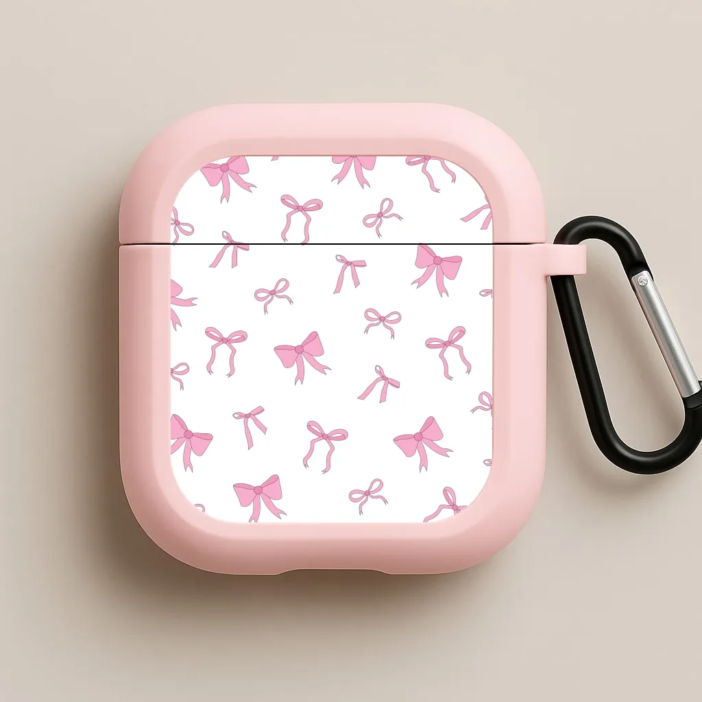 Coquette Variety Pink Bows Pattern AirPods Case Durable Handy Organizer Durable Compact Bag