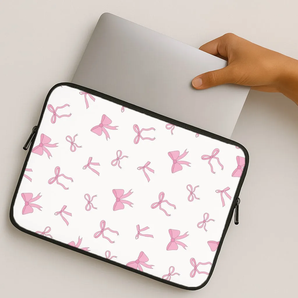 Coquette Variety Pink Bows Pattern Laptop Sleeve Gloss Finish Texture Matte Feel Texture