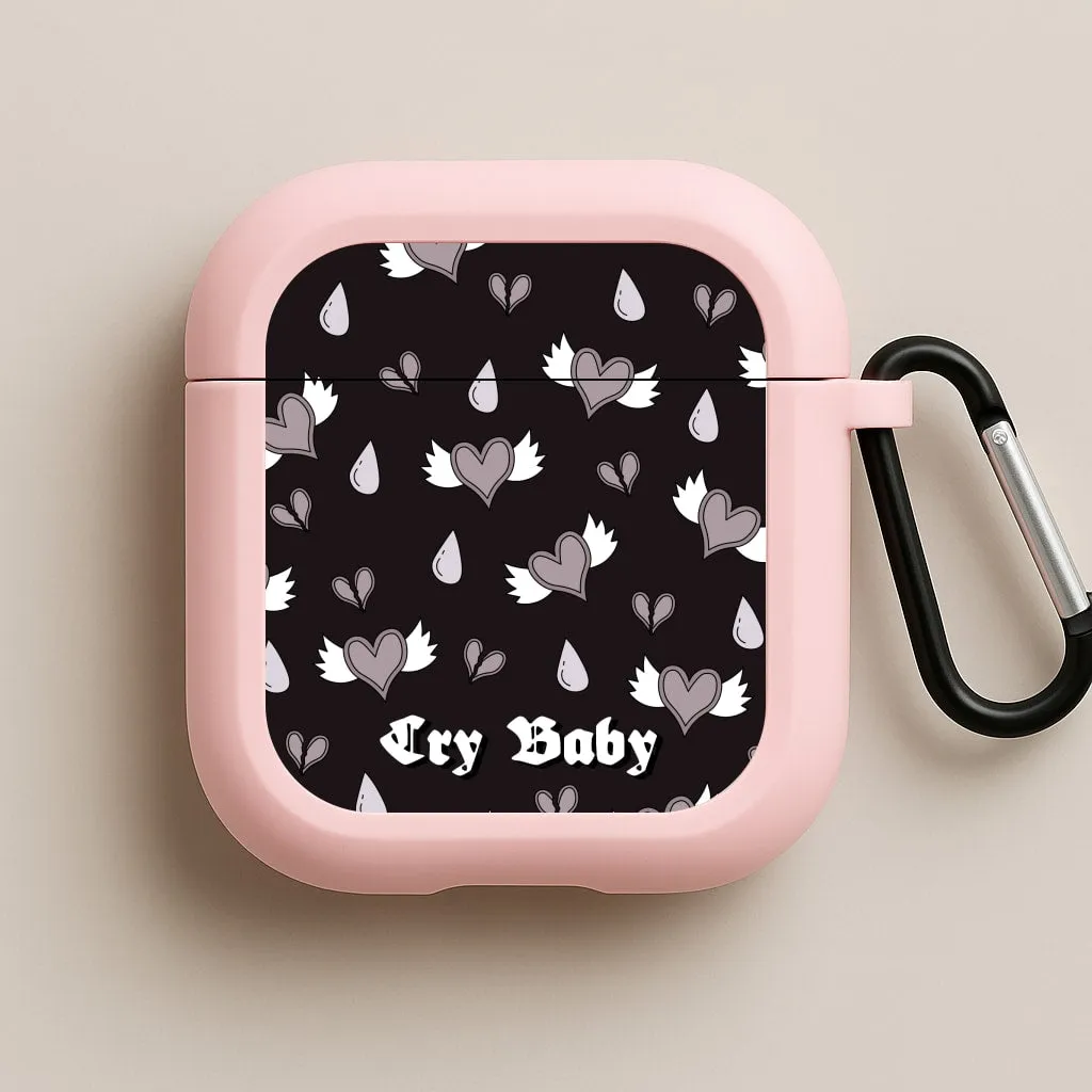 custom engraved pocket silicone shell durable neon pocket shell Cry Baby Monochrome Hearts Pattern AirPods Case
