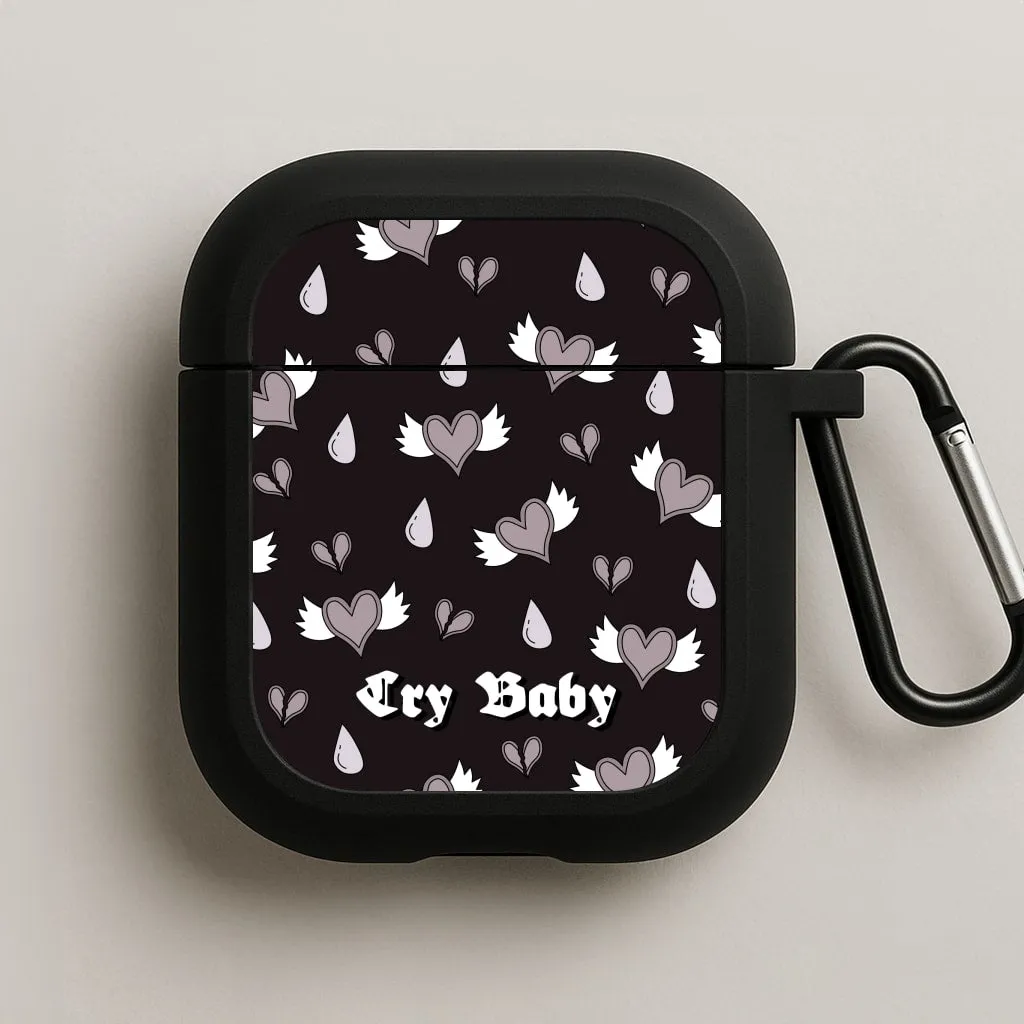 travel essential airpods protector Cry Baby Monochrome Hearts Pattern AirPods Case