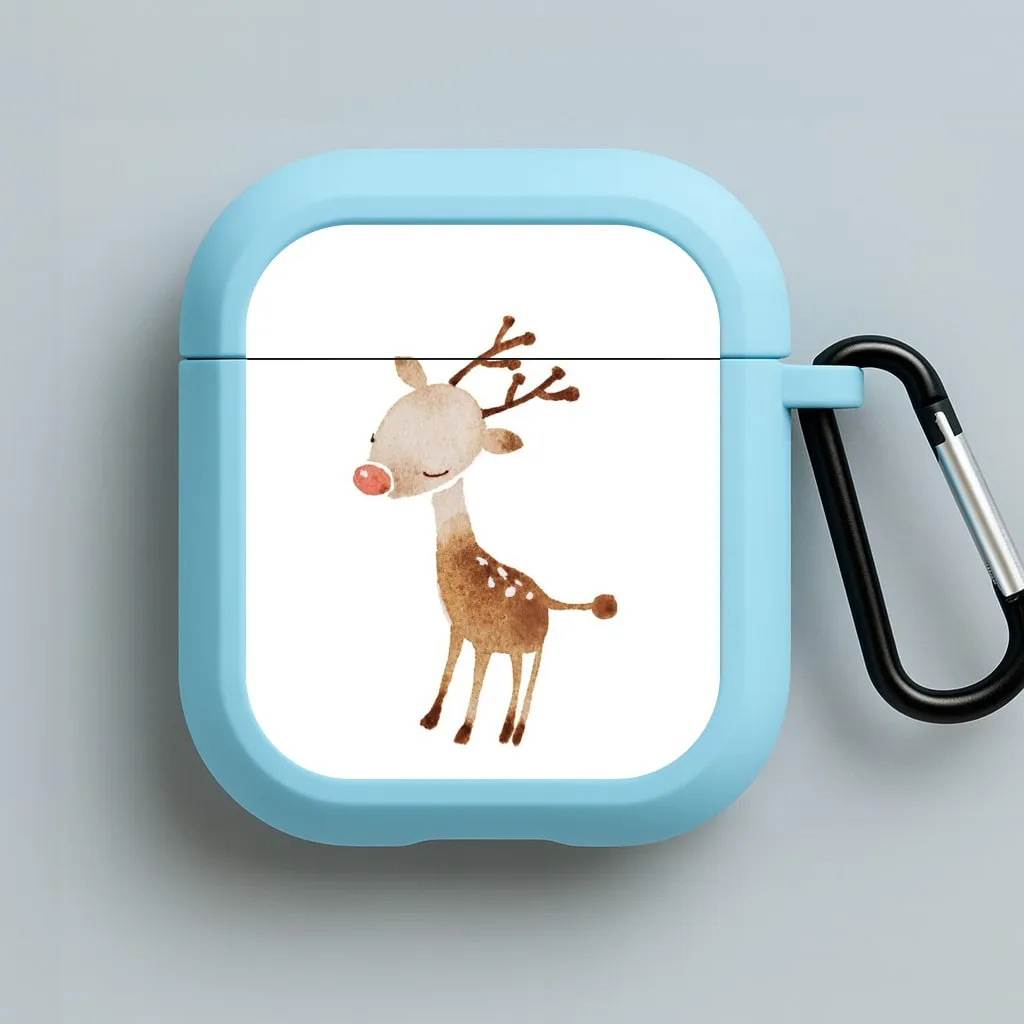 custom pattern silicone airpods shell colorful fashion airpods protector Watercolour Rudolph The Reindeer AirPods Case