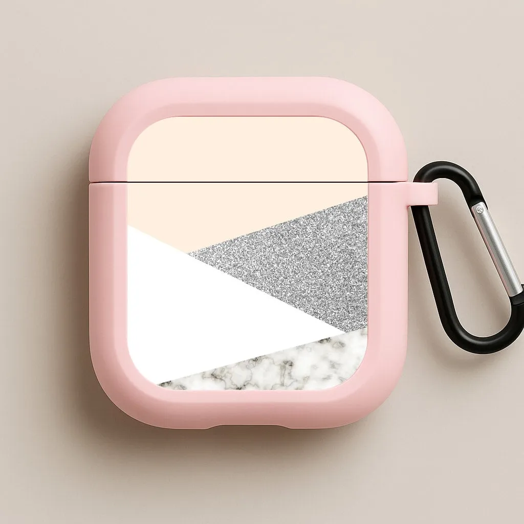 Abstract Marble and Silver Pattern AirPods Case compact handmade gradient leather travel shell