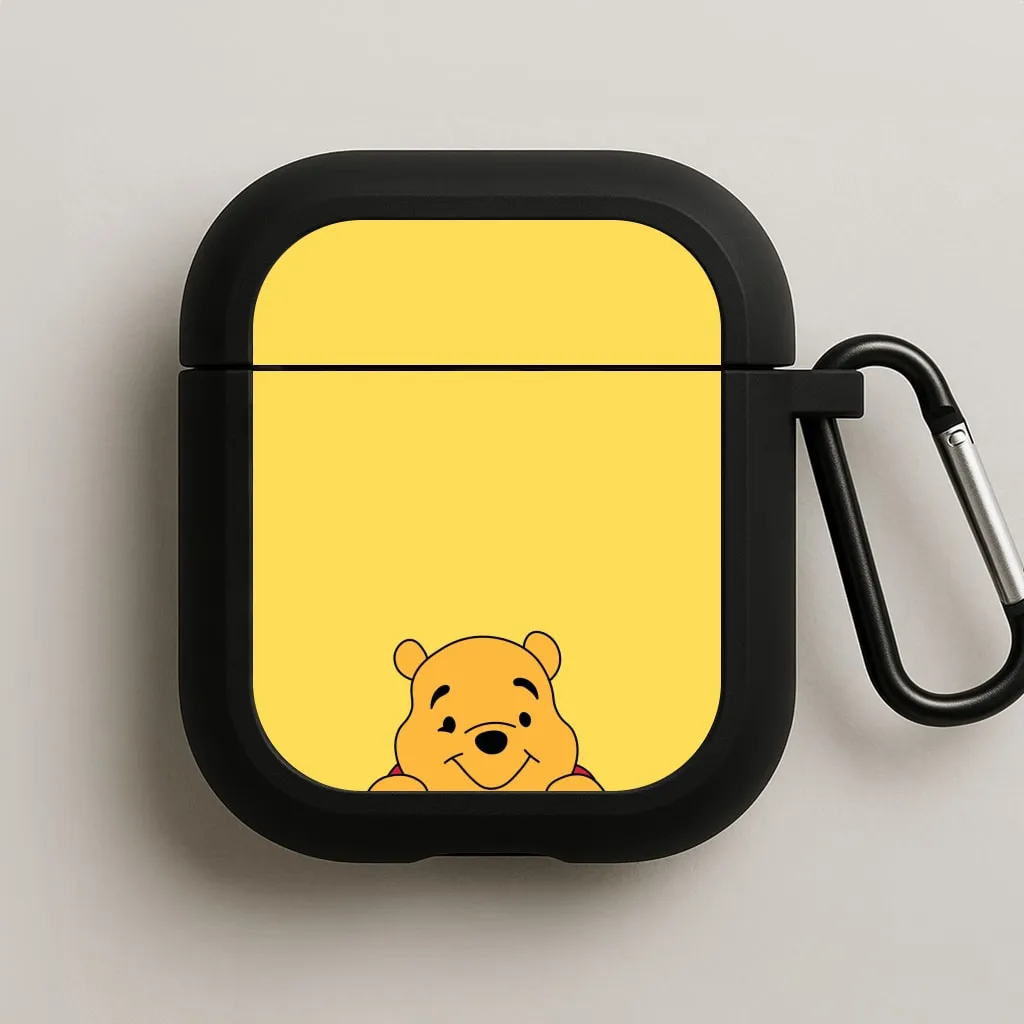 portable pastel commuter leather shell Cute Bear Leaning AirPods Case