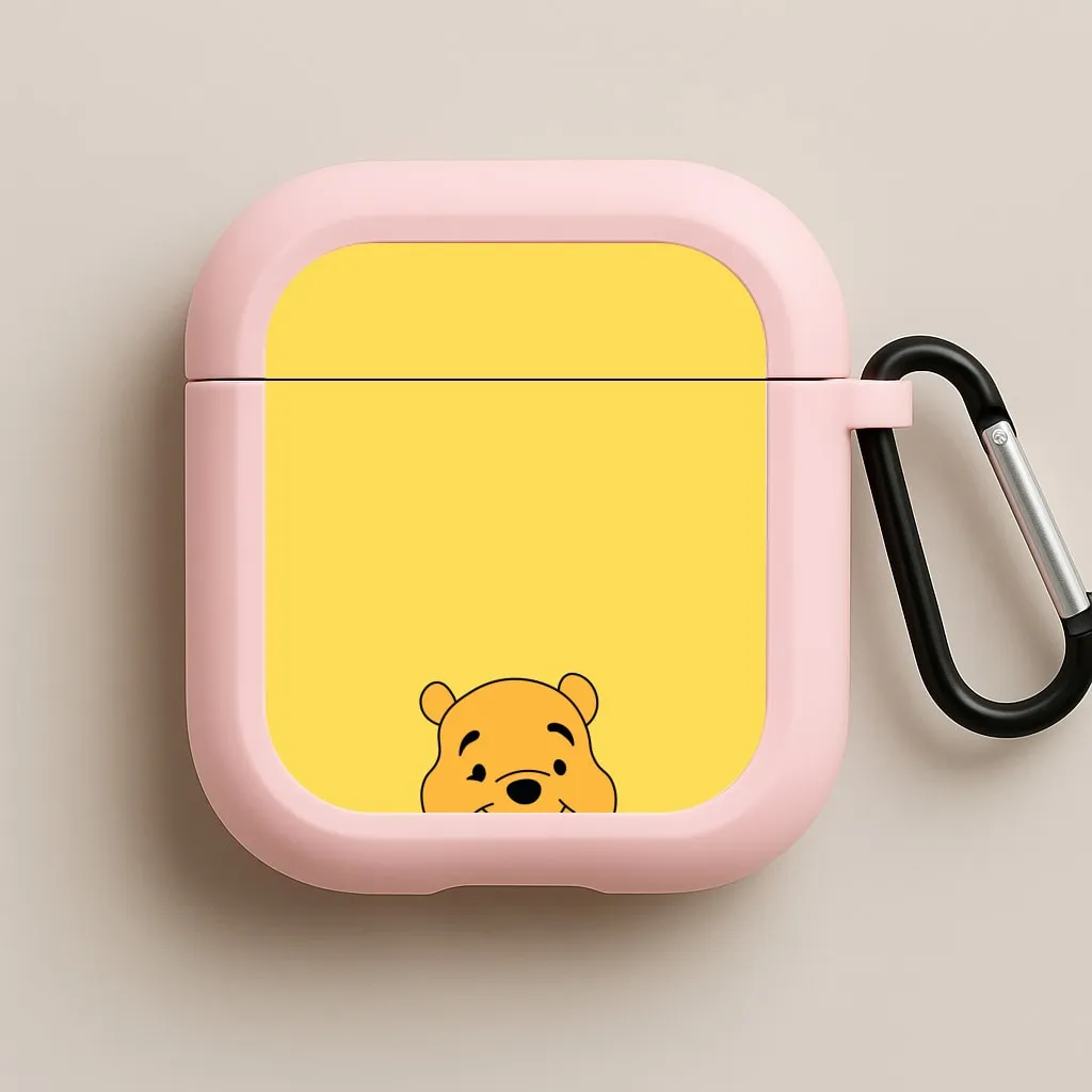 Cute Bear Leaning AirPods Case Compact Handy Strap