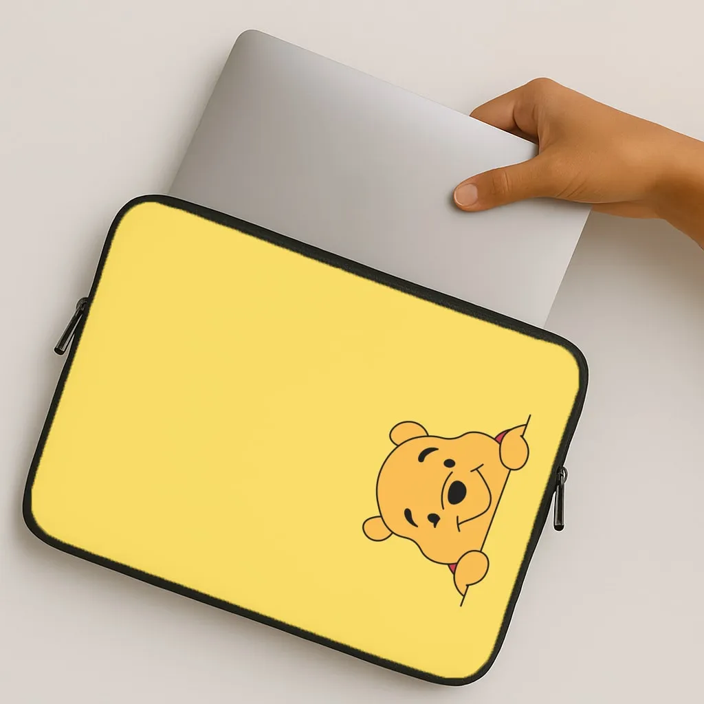Cute Bear Leaning Laptop Sleeve Vivid Pattern Design