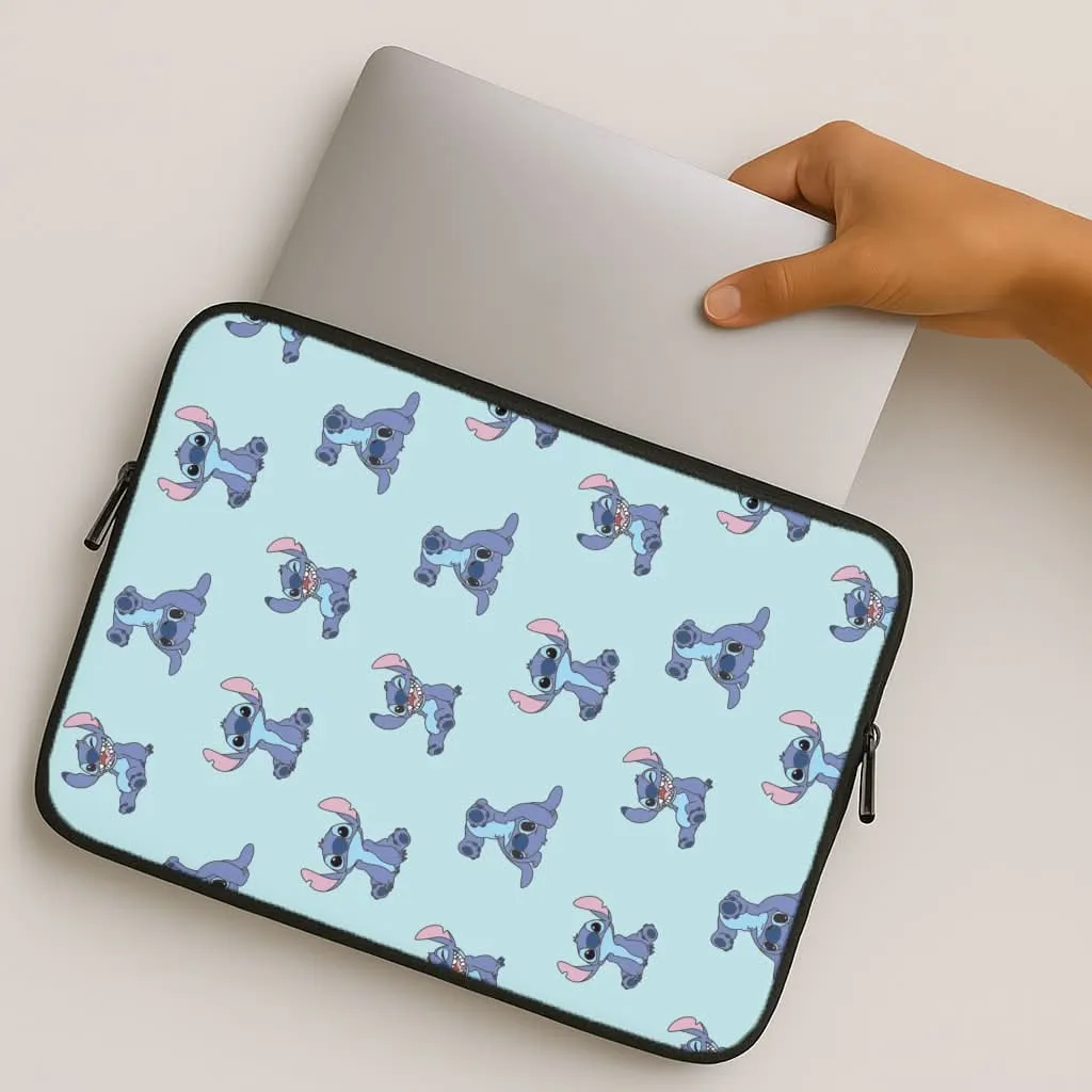 Cute Blue Alien Pose Pattern Laptop Sleeve Rugged Design