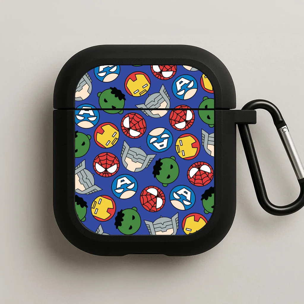 Modern Daily Organizer compact ergonomic neon airpods case Cute Chibi Heroes Pattern Blue AirPods Case