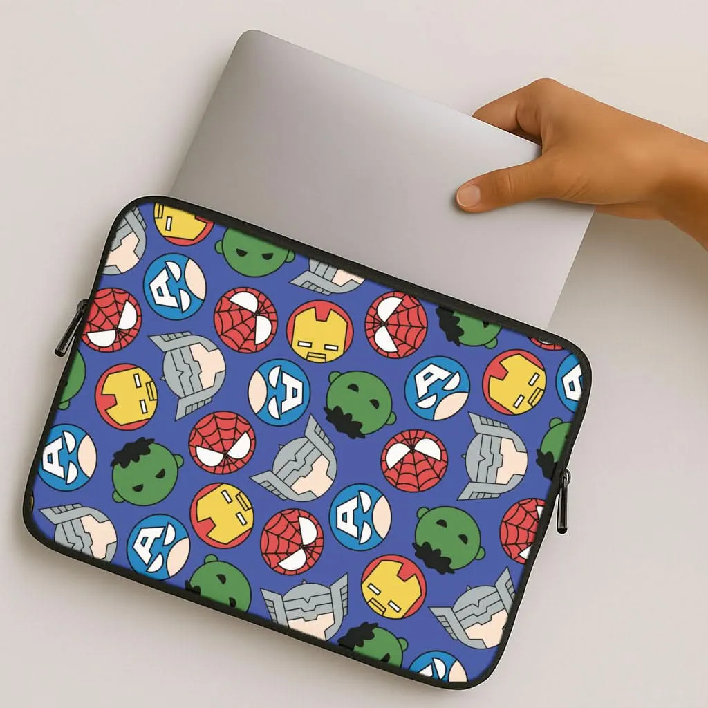 Cute Chibi Heroes Pattern Blue Laptop Sleeve Shock Cushion