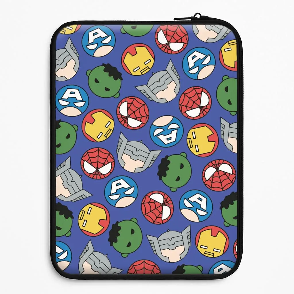 Hybrid Pattern Texture Cute Chibi Heroes Pattern Blue Laptop Sleeve