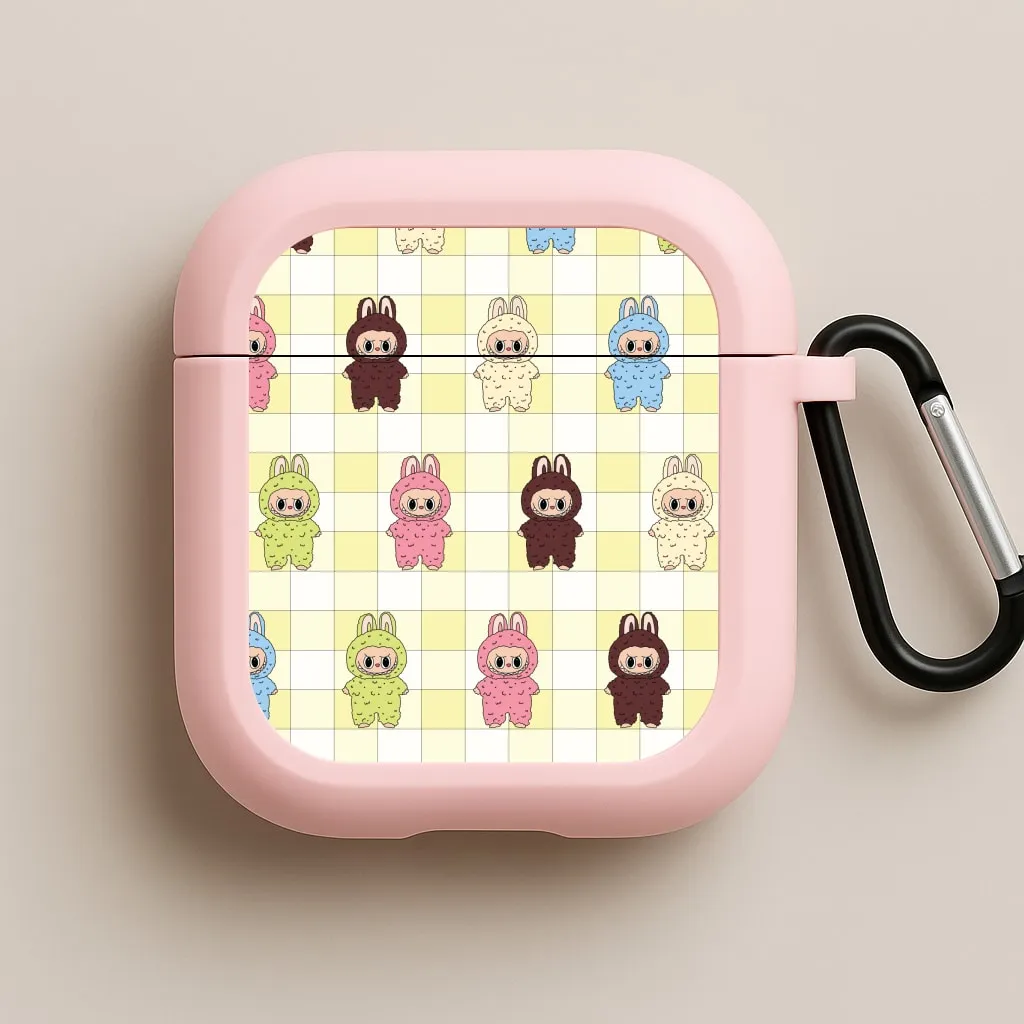 fashion portable leather airpods case soft pastel commuter handmade protector Cute Colourful Monsters Checkered Pattern AirPods Case