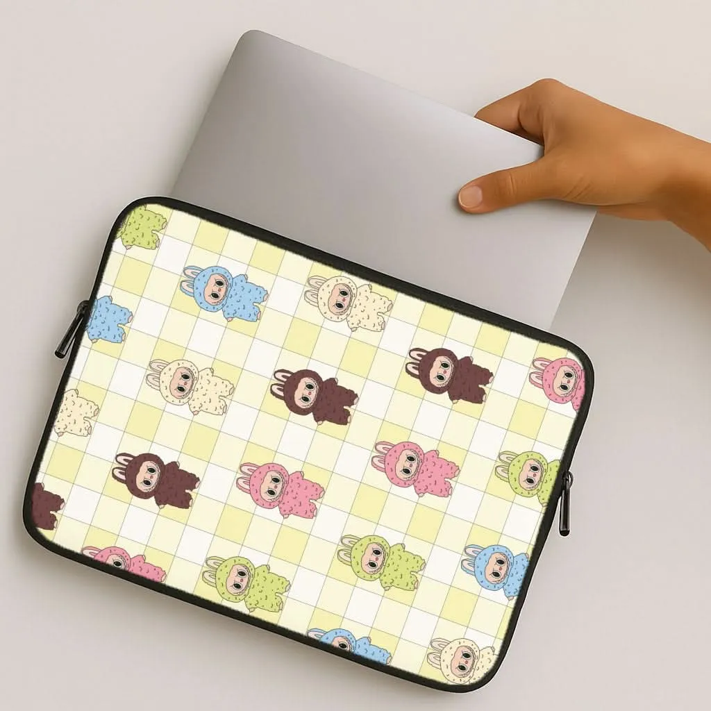 Cute Colourful Monsters Checkered Pattern Laptop Sleeve Matte Pattern Design