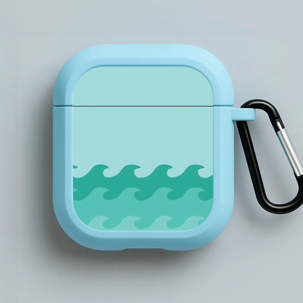 Soft Smooth Texture vivid soft pastel leather airpods case Cyan Beach Waves Pattern AirPods Case