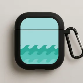 soft gel airpods protector Cyan Beach Waves Pattern AirPods Case