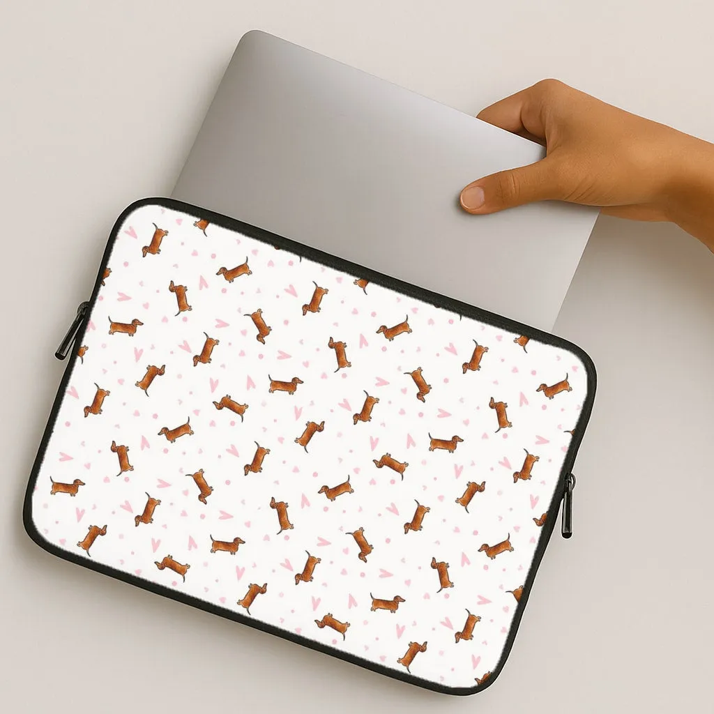 Modern Pattern Style TPU Material Dachshund Pattern - White Laptop Sleeve
