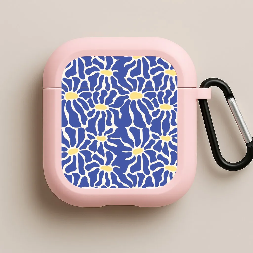 Dark Blue Flowers - Summer AirPods Case metallic matte earbuds shell