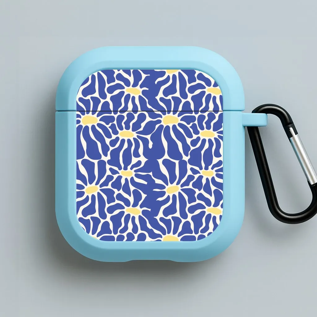 hybrid structure airpods cover Dark Blue Flowers - Summer AirPods Case