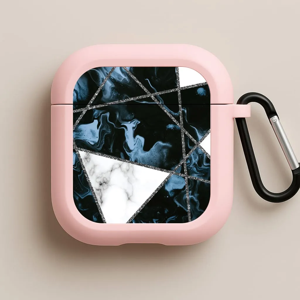 Universal Storage Pouch Gift Idea For Teens Dark Blue Marble And Silver Collage AirPods Case