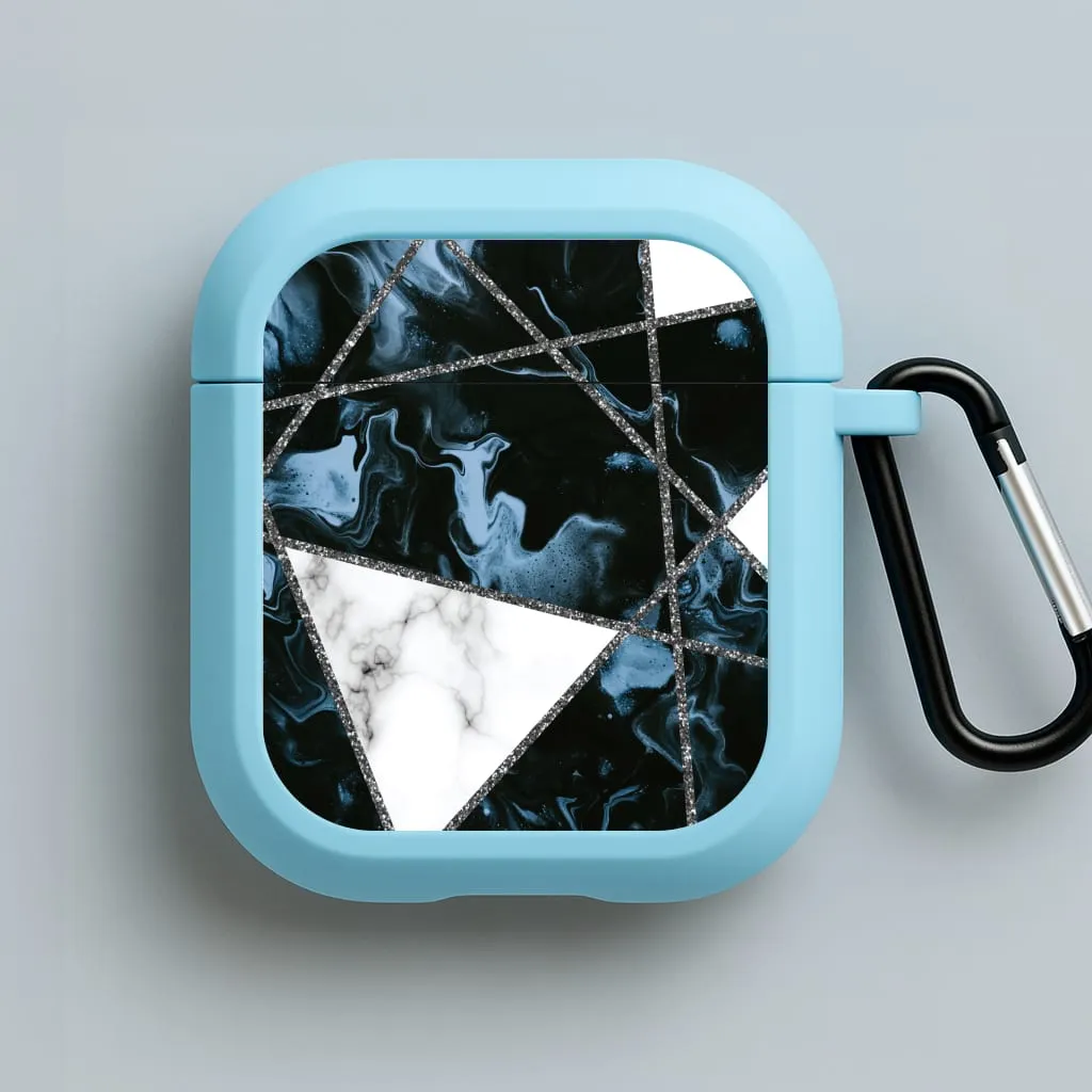 Dark Blue Marble And Silver Collage AirPods Case compact neon commuter silicone protector