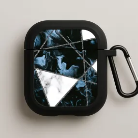 Dark Blue Marble And Silver Collage AirPods Case Smooth Rubber Shell
