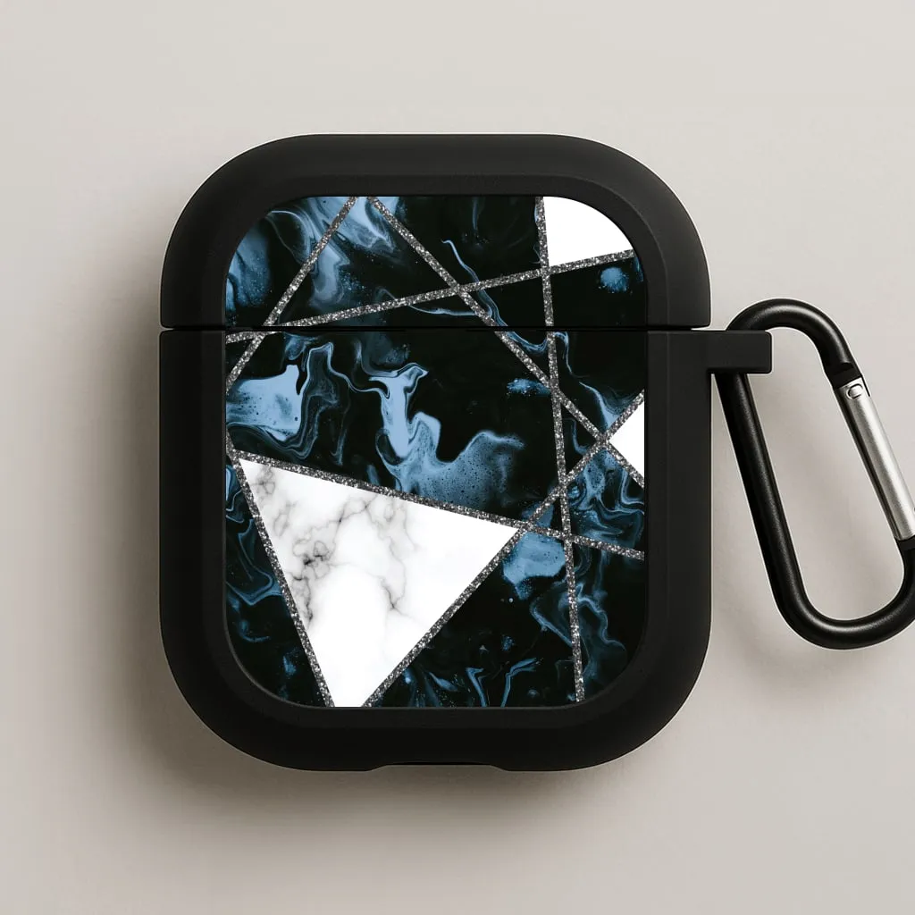 Dark Blue Marble And Silver Collage AirPods Case Universal Handy Organizer