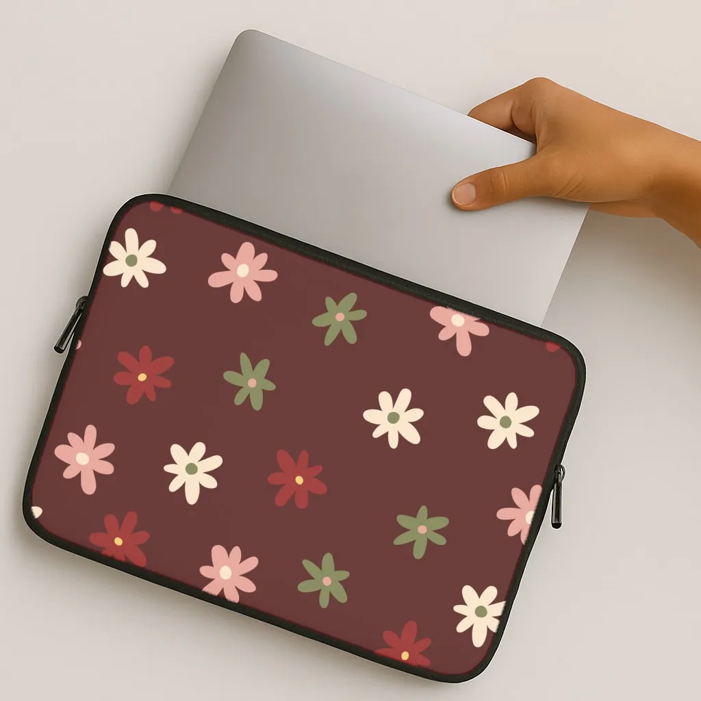 Dark Whimsical Flower Pattern Laptop Sleeve Durable Material Outdoor Protection