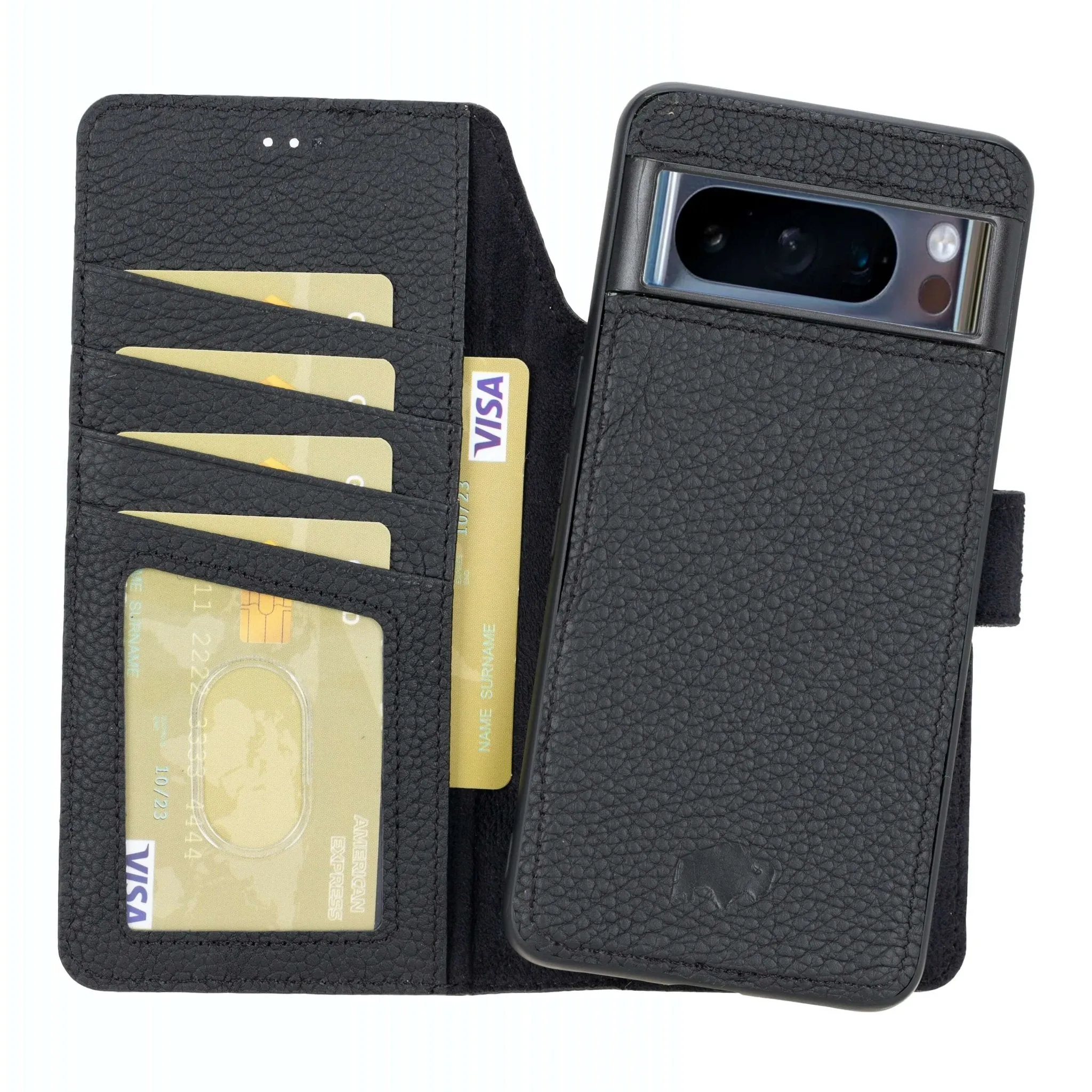 Smooth Coating Carter Detachable Leather Wallet Case ?C Pixel 8 Pro, Pebble Black