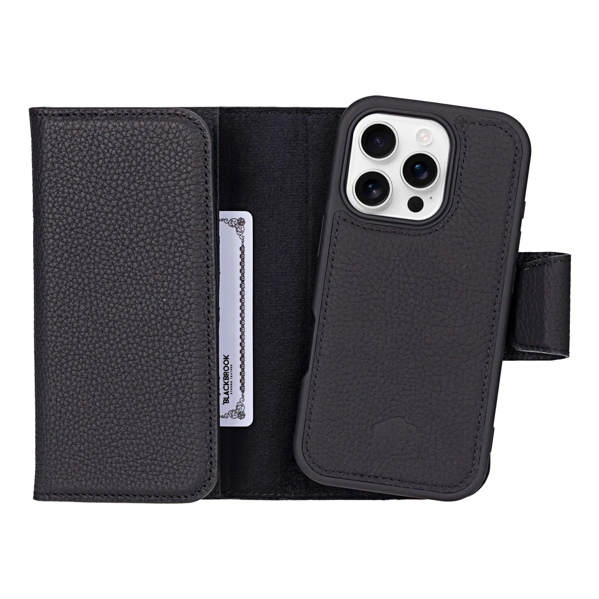 Camera Protection Tudor Tri-Fold Leather Wallet Case ?C iPhone 16 Pro, Pebble Black