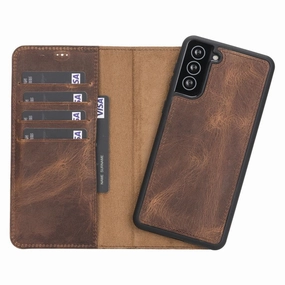 Sleek Grip Carter Detachable Leather Wallet Case Galaxy S21 FE, Saddle Brown
