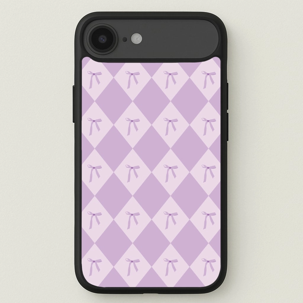 Durable Finish Layer Hybrid Protection Purple Argyle Coquette Pattern Phone Case