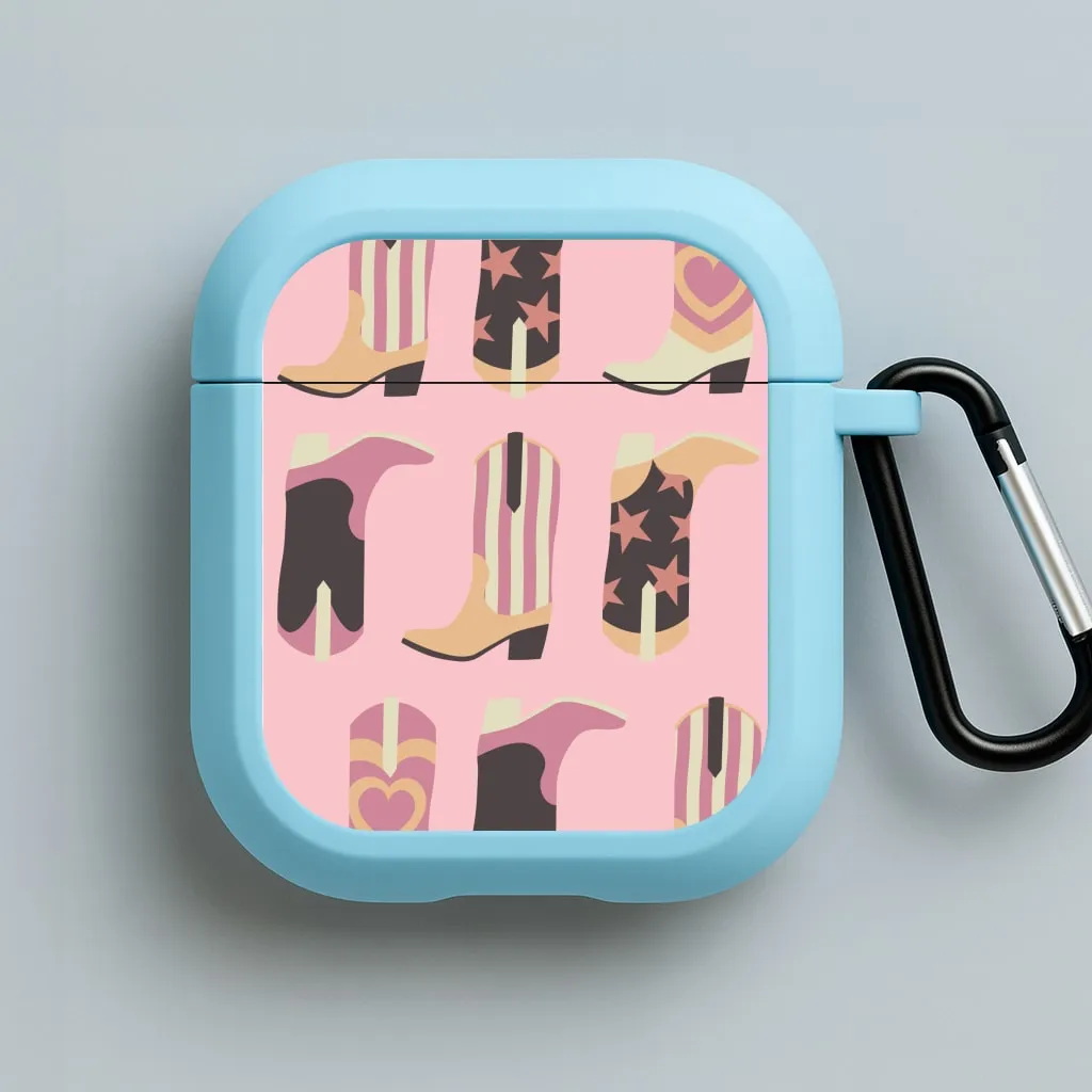 Minimalist Tech Shell Dusty Pink Cowboy Boots Pattern AirPods Case