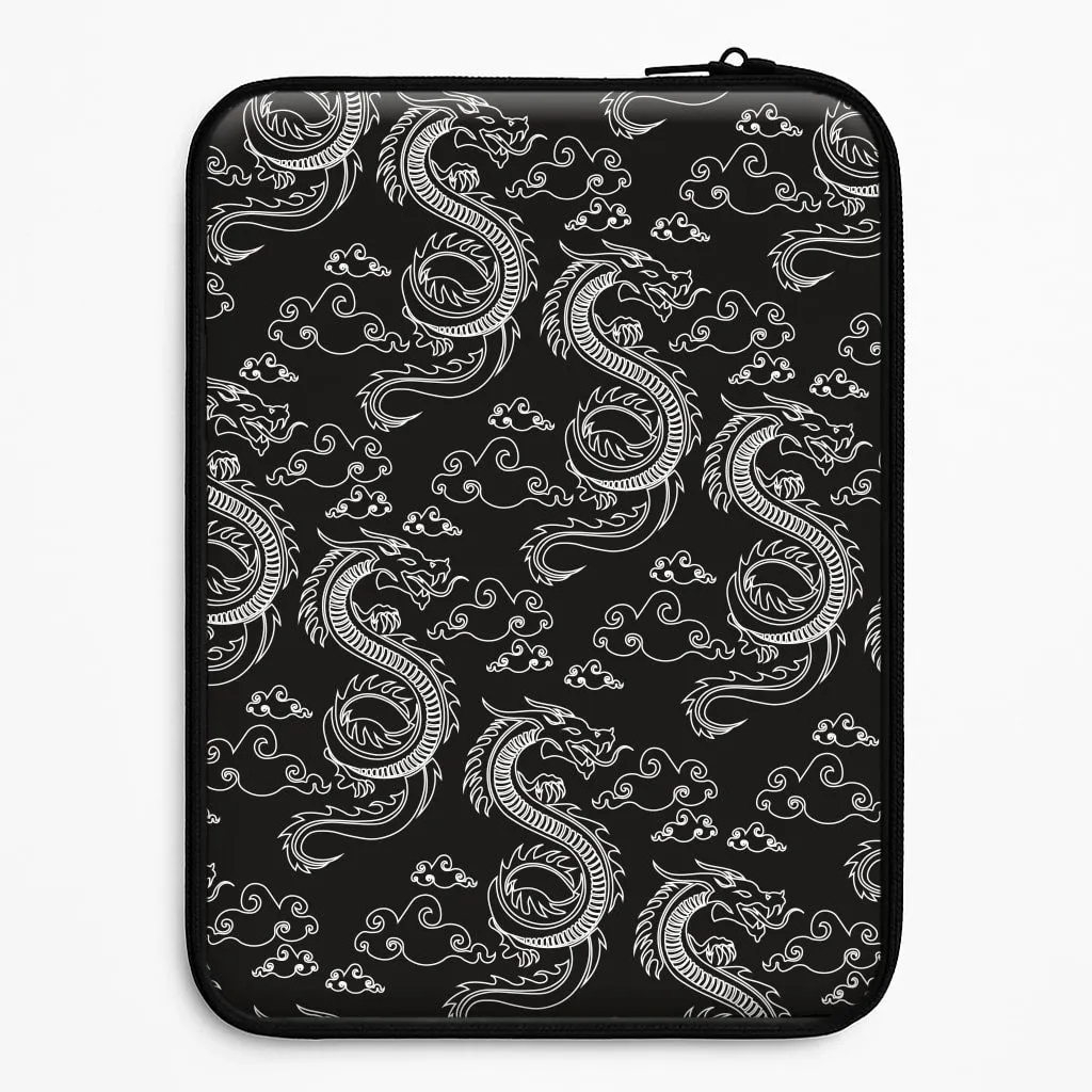 Black And White Dragon Pattern Laptop Sleeve Matte Texture Layer