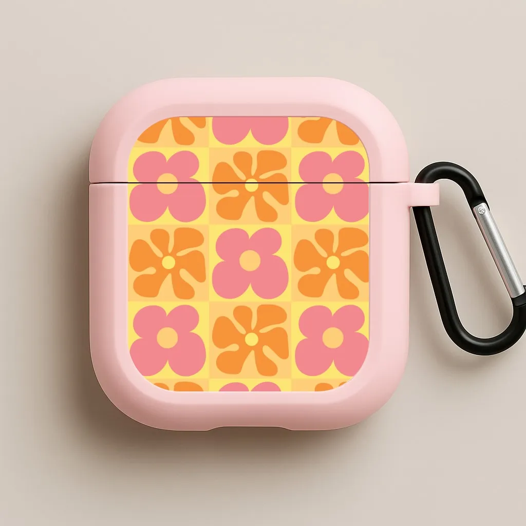 Summer Flowers Checkered Pattern AirPods Case airpods case for outdoors