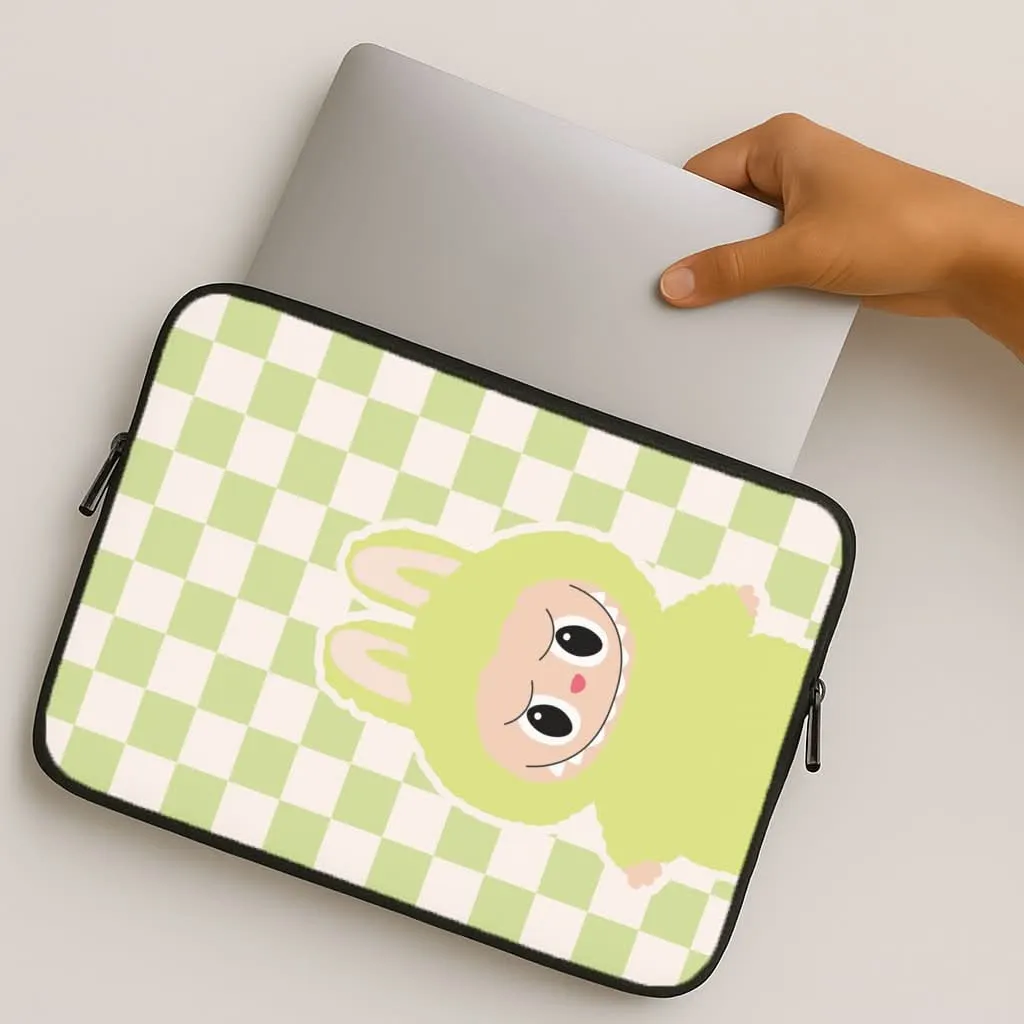 Smooth Grip Handy Use Checkered Cute Green Monster  Laptop Sleeve