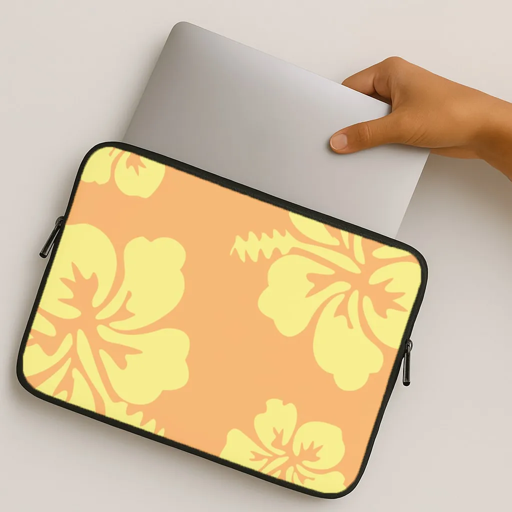 Orange And Yellow Hawaiian Flowers Pattern Laptop Sleeve Minimal Feature Soft Frame