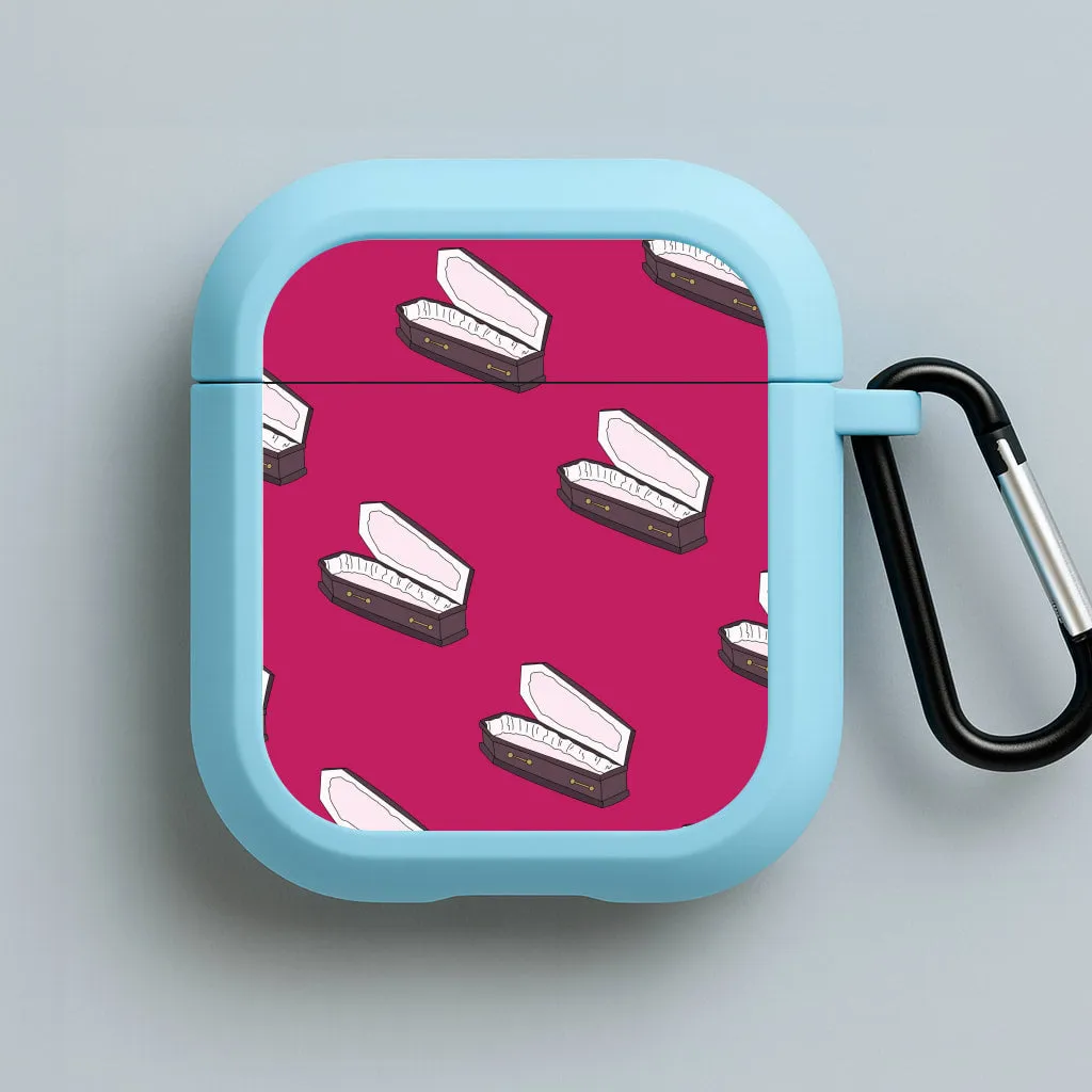 water resistant travel protector Convenient Carry Strap Bright Pink Coffin Pattern AirPods Case