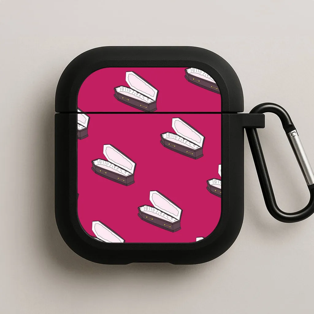 Soft Grip Shell Bright Pink Coffin Pattern AirPods Case