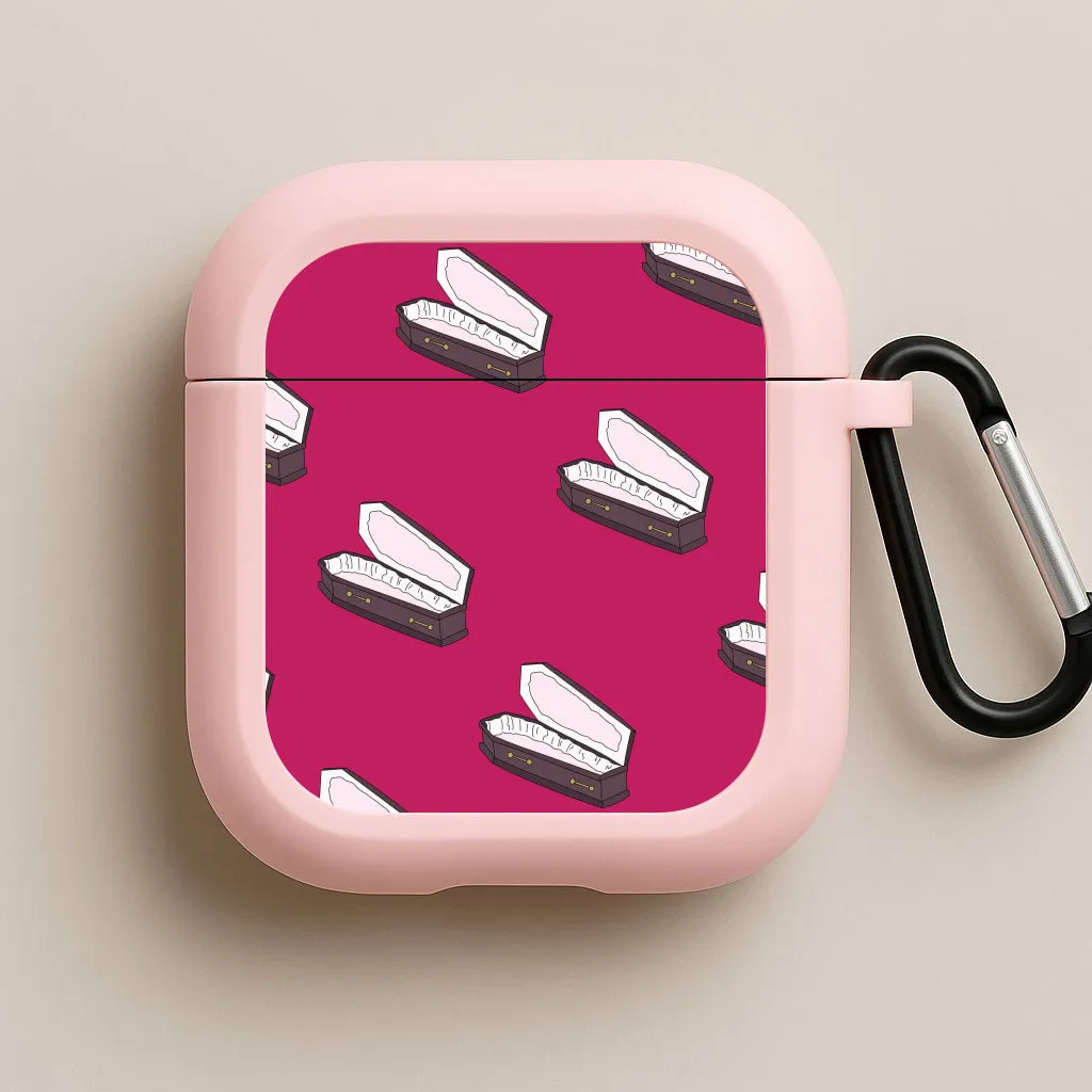 fashion pastel lightweight leather protector Bright Pink Coffin Pattern AirPods Case
