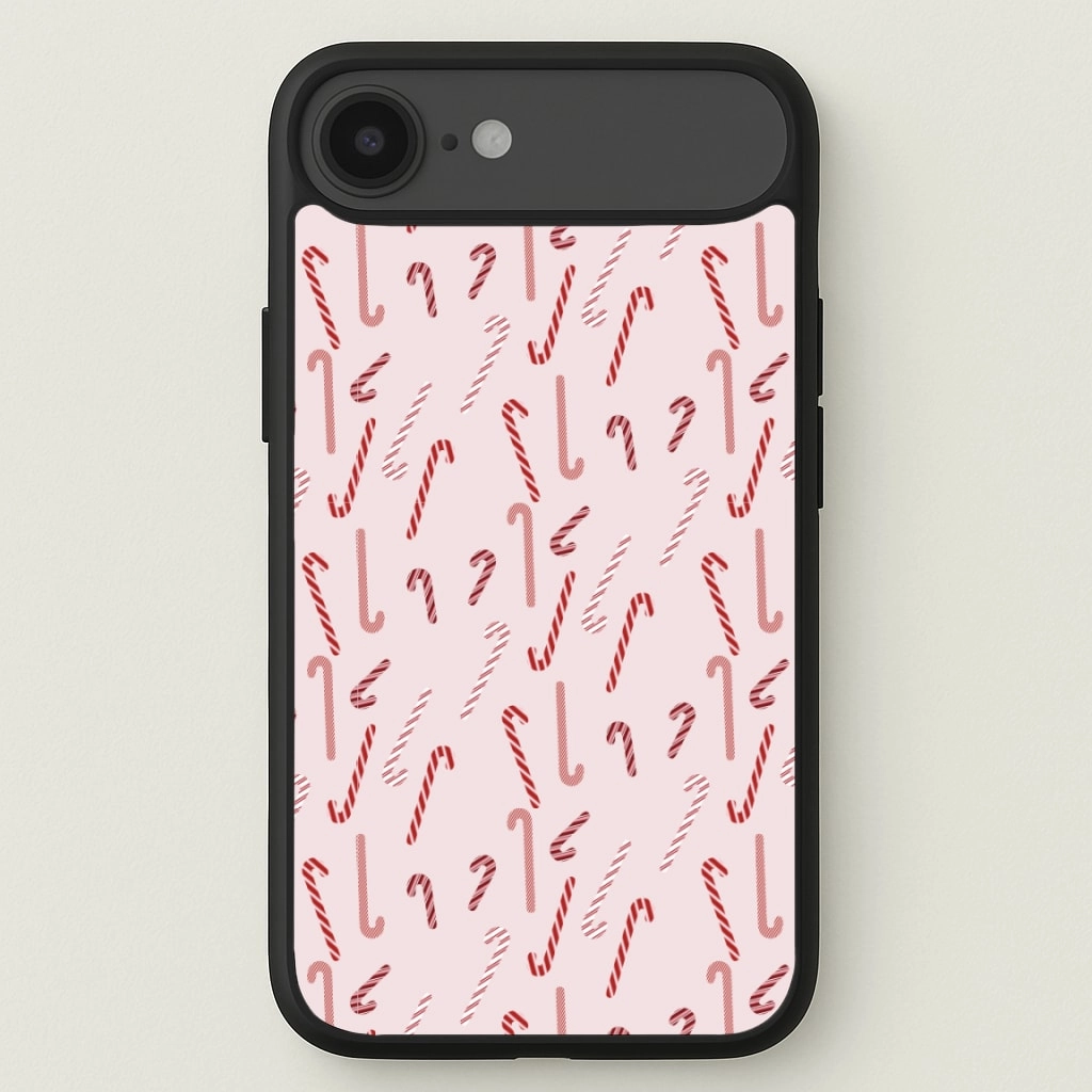 Clear Design Frosted surface Pink Candycane Christmas Pattern Phone Case
