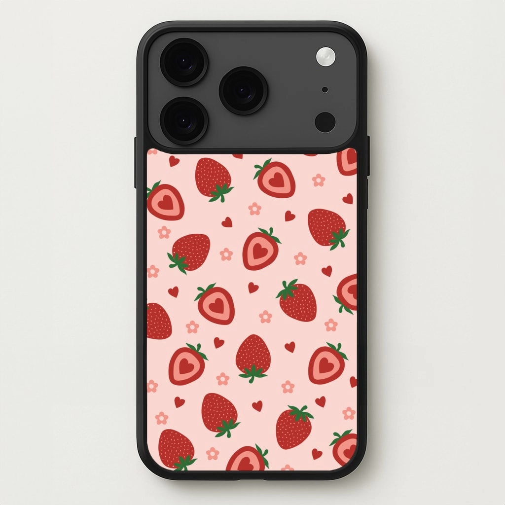 Scratchproof Surface Strawberries And Hearts - Fruit Patterns Phone Case