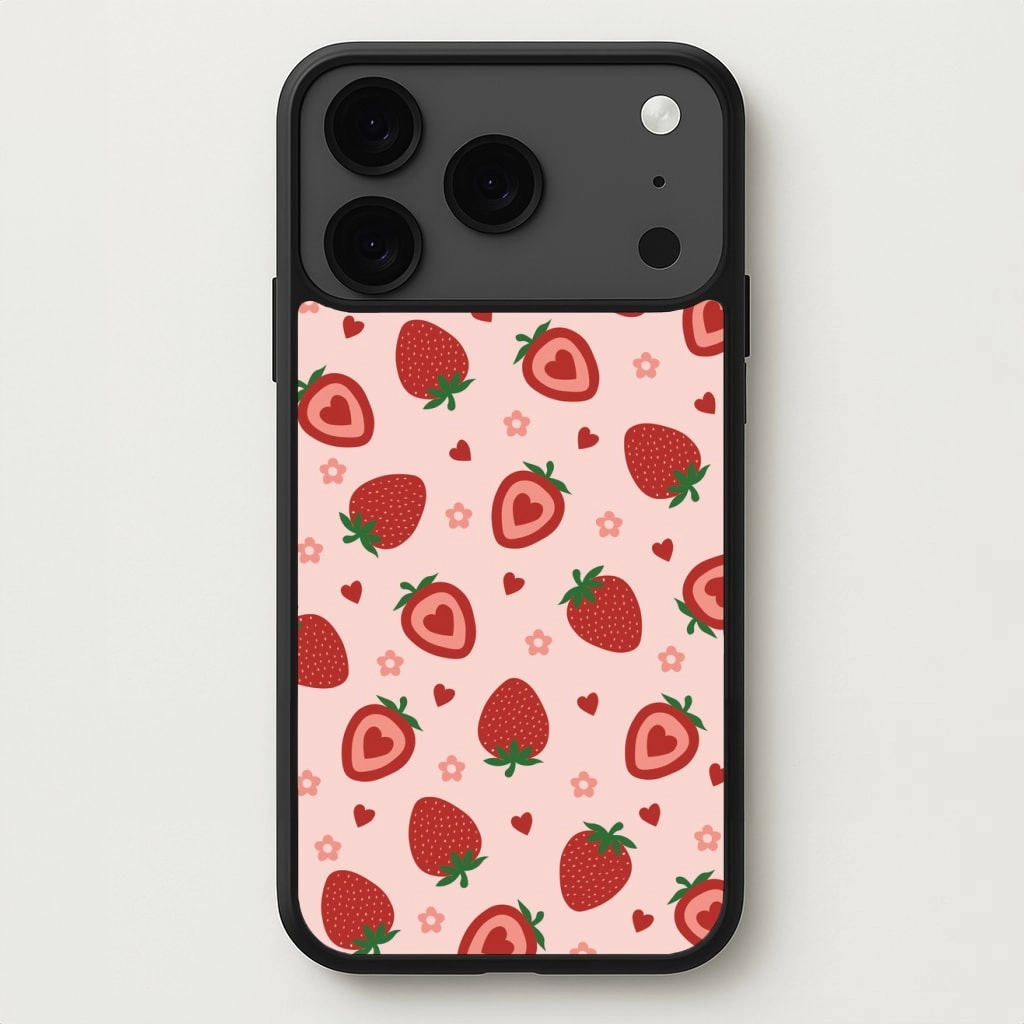 Universal Fit Strawberries And Hearts - Fruit Patterns Phone Case
