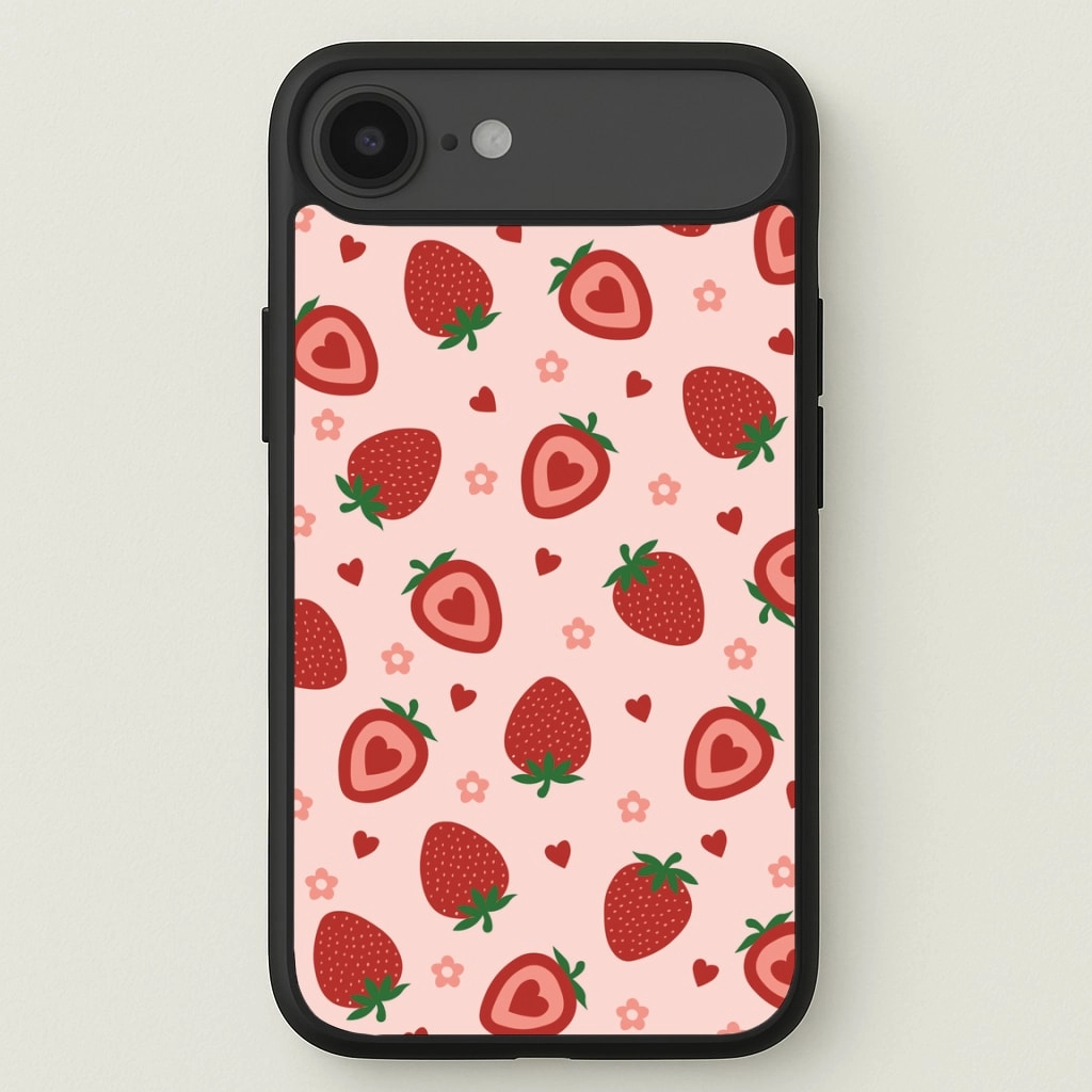 Modern Build Texture Portable Accessory Strawberries And Hearts - Fruit Patterns Phone Case