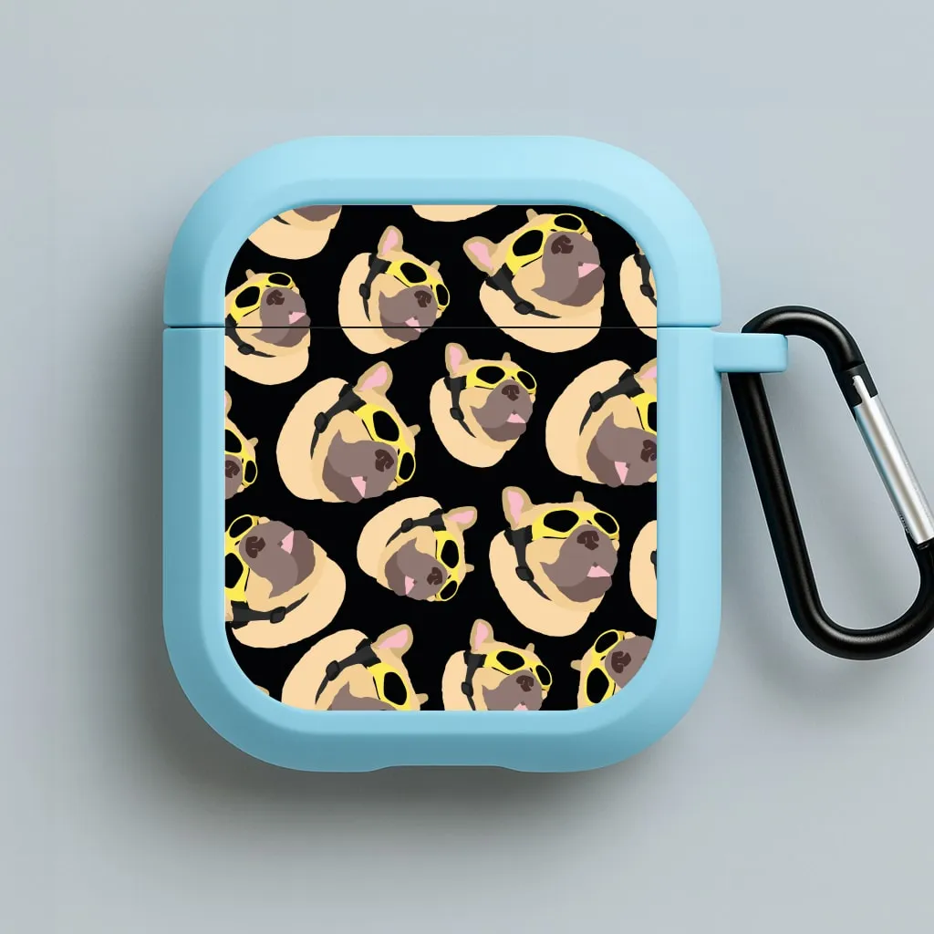 durable ergonomic neon silicone shell airpods case for office Frenchie With Goggles Pattern AirPods Case