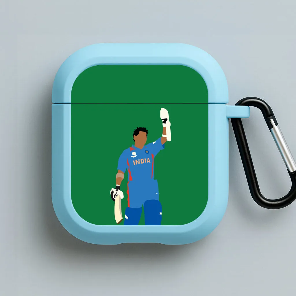 Portable Smooth Organizer Premium Silicone Texture Tendulkar - Cricket AirPods Case