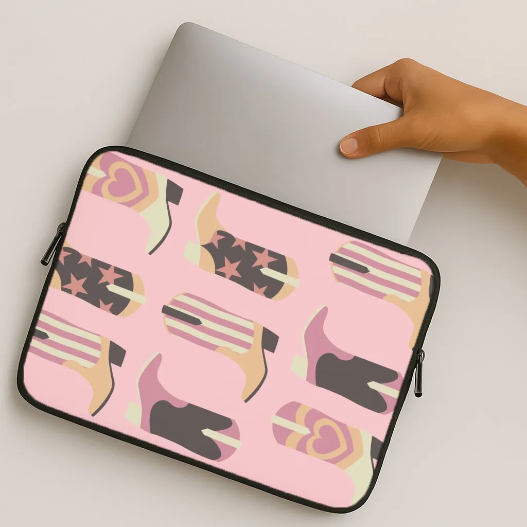 Compact Edge Stylish Cover Dusty Pink Cowboy Boots Pattern Laptop Sleeve